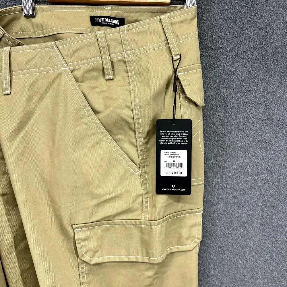 True Religion Cargo Pants 36 X 32 Mens Khaki‎ Travertine Tan